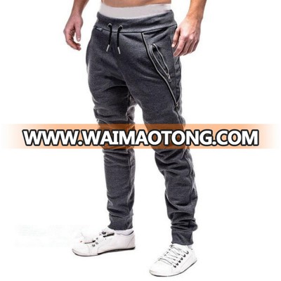 Wholesale OEM new style elastic waist fitted man black fleece joggers with double zippers