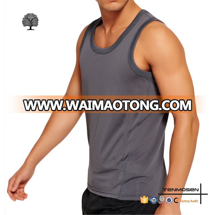 Custom mens gym wear blank grey absorbing running crossfit tank tops singlets